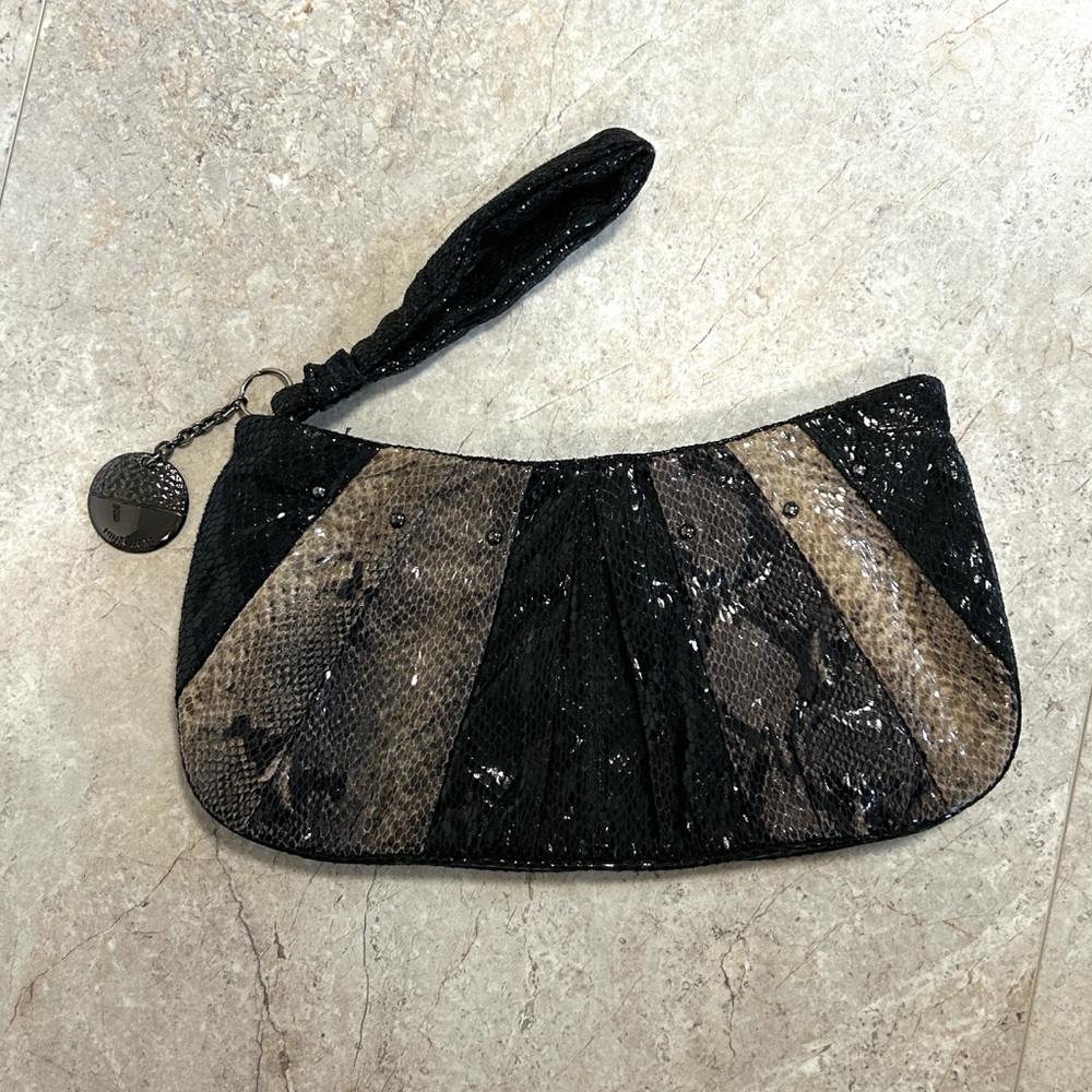 Nine West Metallic Snakeskin Clutch Handbag | Gunmetal Hardware